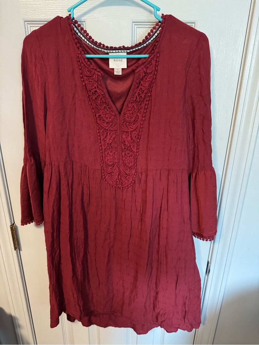 Knox Rose Wine Red Crochet-Trim Dress NWOT